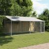Dog Cage with Roof and Door Gray 13.1'x6.6'x6.6' Galvanized Steel