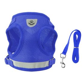Pet Mesh Harness Dog Leash Set Reflective Chest Strap Adjustable Puppy Vest For Puppies Breeds Dogs Cats Walking Outdoor (Option: CatHarnessBlueL)