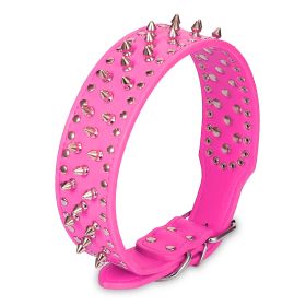 Dog Leather Collar Spiked Studded Pet Dog Collar Adjustable Neck Pitbull Mastiff Collar (Option: LeatherCollarRoseXL)
