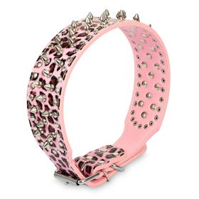 Dog Leather Collar Spiked Studded Pet Dog Collar Adjustable Neck Pitbull Mastiff Collar (Option: LeatherCollarLeoL)