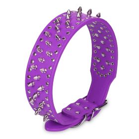 Dog Leather Collar Spiked Studded Pet Dog Collar Adjustable Neck Pitbull Mastiff Collar (Option: LeatherCollarPPLXL)