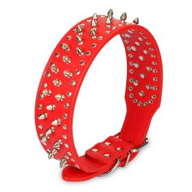 Dog Leather Collar Spiked Studded Pet Dog Collar Adjustable Neck Pitbull Mastiff Collar (Option: LeatherCollarRedM)