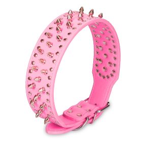 Dog Leather Collar Spiked Studded Pet Dog Collar Adjustable Neck Pitbull Mastiff Collar (Option: LeatherCollarPinkM)