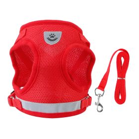 Pet Mesh Harness Dog Leash Set Reflective Chest Strap Adjustable Puppy Vest For Puppies Breeds Dogs Cats Walking Outdoor (Option: CatHarnessRedM)