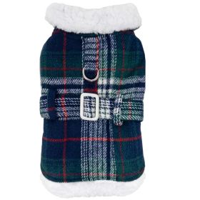 Sherpa-Lined Dog Harness Coat (Color: Blue & Green Plaid, size: XX-Large)